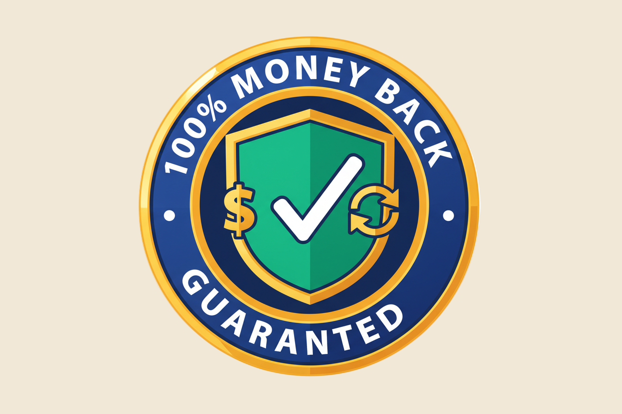 small gif that shows money back guranted for a webiste 